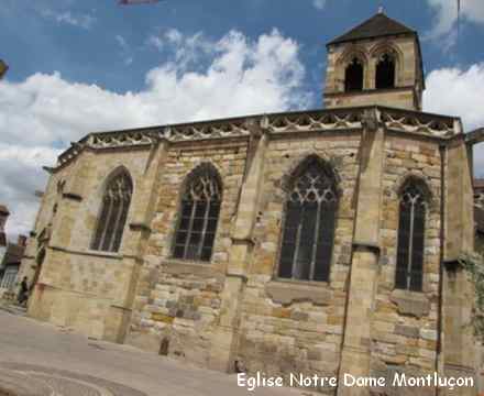 Photo : L'église Notre-Dame de Montluçon est une église gothique du XVe siècle située à Montluçon dans le département de l'Allier. Construite à l'initiative de Louis II de Bourbon, duc de Bourbon, elle est restée inachevée par manque de moyens. Elle est classée Monument historique.  